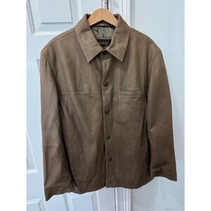 Bachrach Mens Tan Genuine Leather Button Front Jacket Coat Size Medium Brown